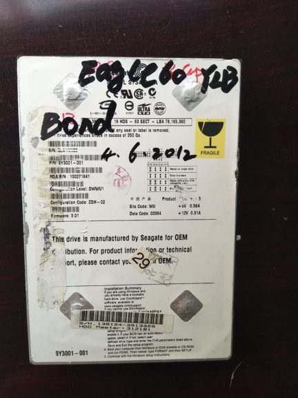 SEAGATE ULTRA Harddisk 9Y3001-001 (EAGLE60 Y2B BOND)