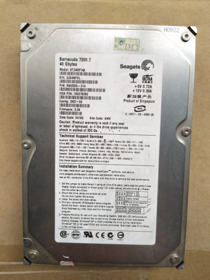SEAGATE ULTRA BARRACUDA 7200.7 ST340014A 40GB Harddisk 9W2005-314